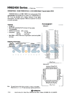 HN62408FP datasheet - 524288-WORD X 16-BIT/1048576-WORD X 8-BIT CMOS MASK PROGRAMMABLE ROM