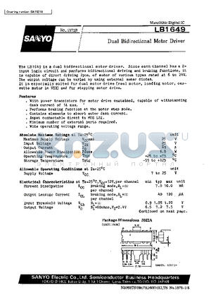 LB1649 datasheet - Dual Bidirectional Motor Driver