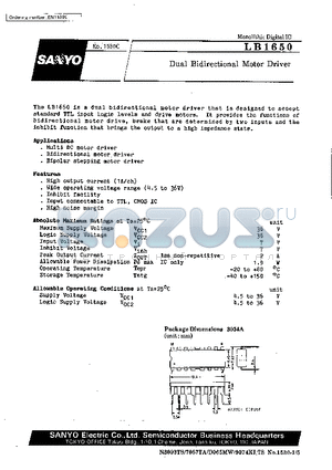LB1650 datasheet - Dual Bidirectional Motor Driver
