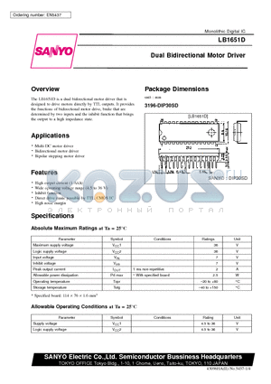 LB1651D datasheet - Dual Bidirectional Motor Driver
