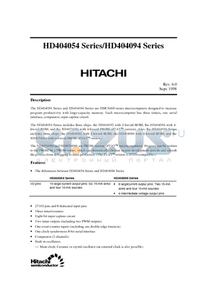 HD404054H datasheet - HMCS400-series microcomputers designed to increase program productivity with large-capacity memory