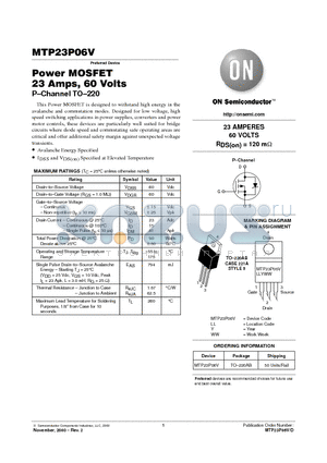 MTP23P06V datasheet - Power MOSFET 23 Amps, 60 Volts