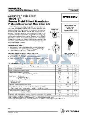 MTP2955 datasheet - TMOS POWER FET 12 AMPERES 60 VOLTS RDS(on) = 0.230 OHM