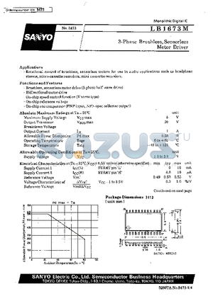 LB1673M datasheet - 3-Phase Brushless, Sensorless Motor Driver