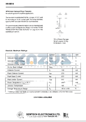 HN9014 datasheet - NPN Silicon Epitaxial Planar Transistor for switching and AF amplifier applications
