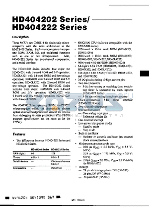 HD404222 datasheet - CMOS 4-bit Single-Chip Microcomputers with the same architecture as the HMCS400 Series