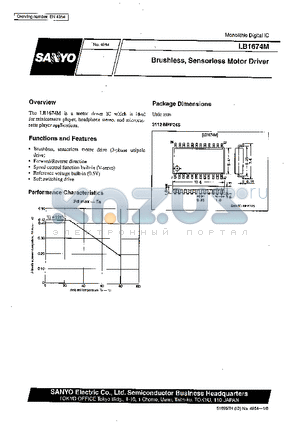 LB1674 datasheet - Brushless, Sensorless Motor Driver