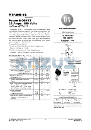 MTP29N15E datasheet - Power MOSFET 29 Amps, 150 Volts N-Channel TO-220