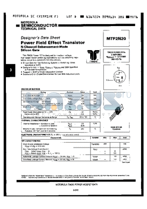 MTP2N20 datasheet - POWER FIELD EFFECT TRANSISTOR, N-CHANNEL ENHANCEMENT-MODE SILICON GATE