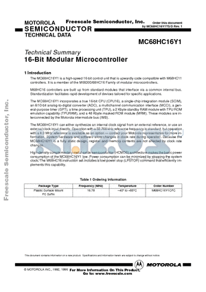 MC68HC16Y1 datasheet - 16-Bit Modular Microcontroller