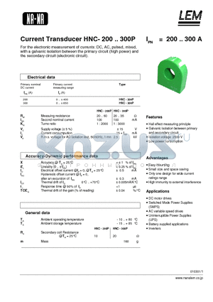 HNC-300P datasheet - Current Transducer HNC- 200~300P