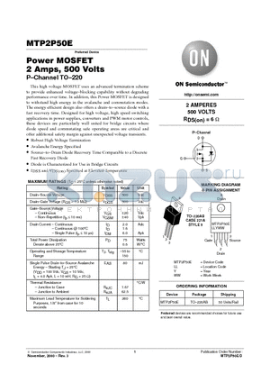 MTP2P50E datasheet - Power MOSFET 2 Amps, 500 Volts