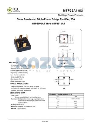 MTP35A1 datasheet - Glass Passivated Triple-Phase Bridge Rectifier, 35A