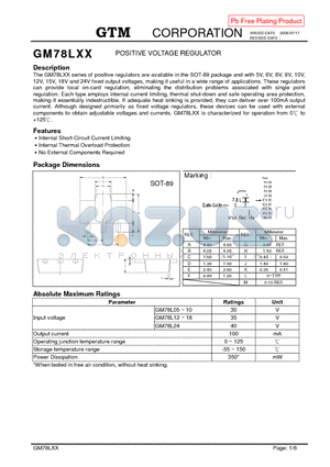 GM78L10 datasheet - POSITIVE VOLTAGE REGULATOR