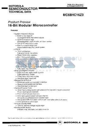MC68HC16Z3 datasheet - 16-BIT MODULAR MICROCONTROLLER