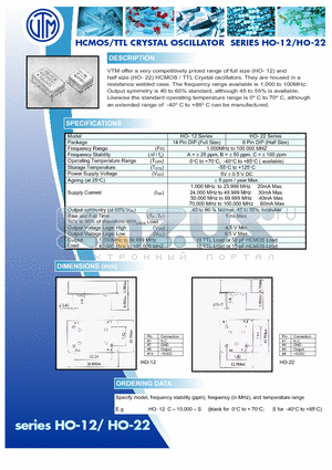 HO-12 datasheet - HCMOS/TTL CRYSTAL OSCILLATOR