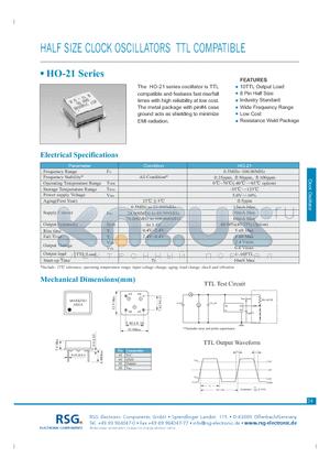 HO-21 datasheet - HALF SIZE CLOCK OSCILLATORS TTL COMPATIBLE