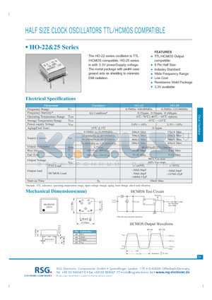 HO-25 datasheet - HALF SIZE CLOCK OSCILLATORS TTL/HCMOS COMPATIBLE