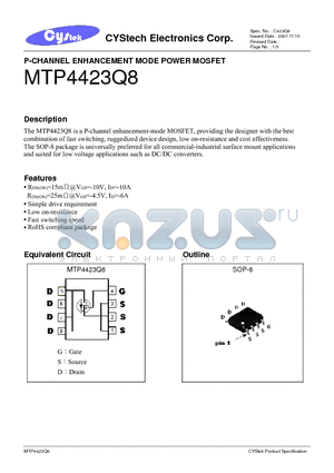 MTP4423Q8 datasheet - P-CHANNEL ENHANCEMENT MODE POWER MOSFET