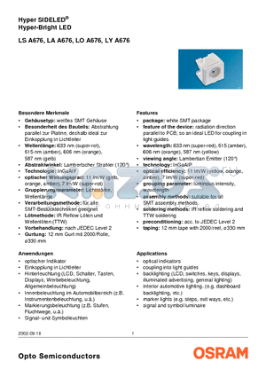 LSA676-N2P2-1 datasheet - Hyper SIDELED Hyper-Bright LED