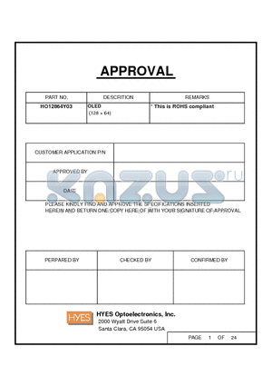 HO12864Y03 datasheet - OLED (128  64)