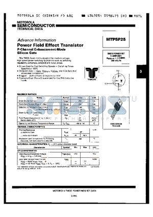 MTP5P25 datasheet - POWER FIELD EFFECT TRANSISTOR