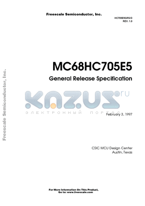 MC68HC705E5DW datasheet - General Release Specification