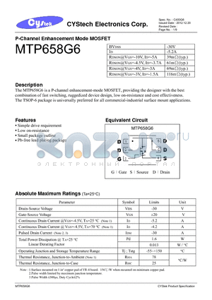 MTP658G6 datasheet - P-Channel Enhancement Mode MOSFET