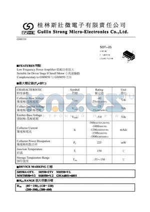 GM8550 datasheet - Low Frequency Power Amplifier Suitable for Driver Stage lf Small Motor Complementary to GM8050