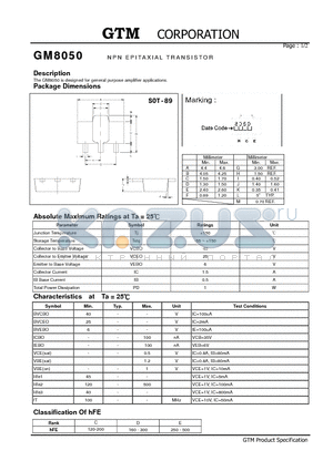 GM8050 datasheet - NPN EPITAXIAL TRANSISTOR