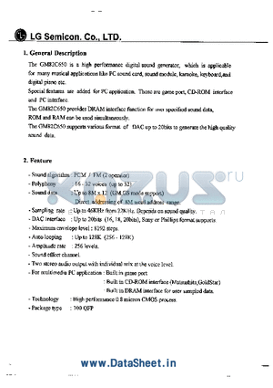 GM82C50A datasheet - The GM82C650 is a high performance digital sound generator