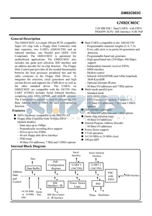 GM82C803C datasheet - 2.88 MB FDC/ DUAL UARTS WITH FIFO PIO / IDE INTERFACE / S-IR/ PNP