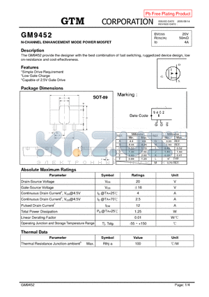 GM9452 datasheet - N-CHANNEL ENHANCEMENT MODE POWER MOSFET