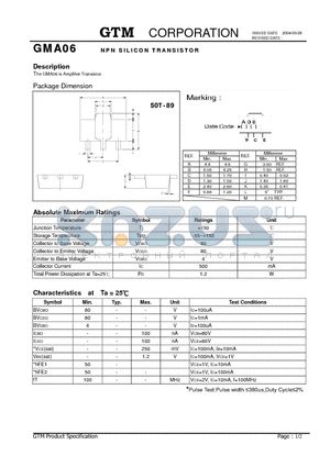 GMA06 datasheet - NPN SILICON TRANSISTOR