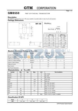 GM8550 datasheet - PNP EPITAXIAL TRANSISTOR