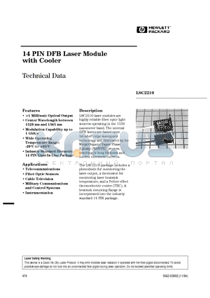 LSC2210-ST datasheet - 14 PIN DFB Laser Module with Cooler