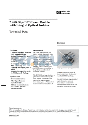 LSC2500 datasheet - 2.488 Gb/s DFB Laser Module with Integral Optical Isolator