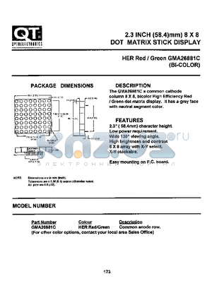 GMA26881C datasheet - 2.3 INCH (58.4mm) 8X8 DOT MATRIX STICK DISPLAY