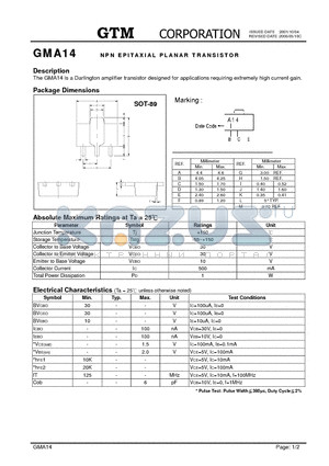 GMA14 datasheet - NPN EPITAXIAL PLANAR TRANSISTOR