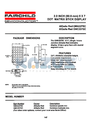 GMA2275C datasheet - 2.0 INCH (50.8 mm) 5 X 7 DOT MATRIX STICK DISPLAY