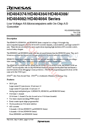 HD404389 datasheet - Low-Voltage AS Microcomputers with On-Chip A/D Converter