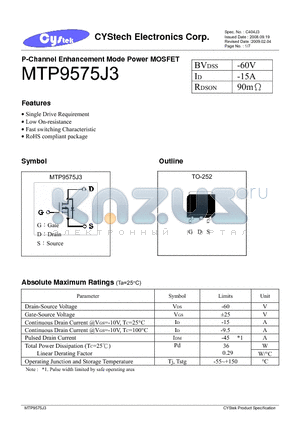 MTP9575J3 datasheet - P-Channel Enhancement Mode Power MOSFET