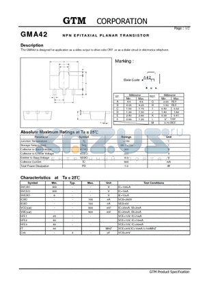 GMA42 datasheet - NPN EPITAXIAL PLANAR TRANSISTOR