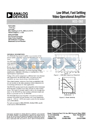 HOS-060 datasheet - Low Offset, Fast Settling Video Operational Amplifier