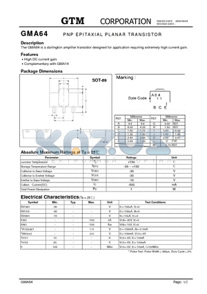 GMA64 datasheet - NPN EPITAXIAL PLANAR TRANSISTOR