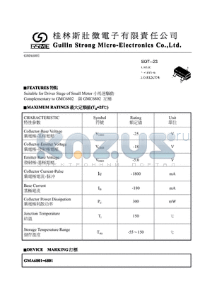 GMA6801 datasheet - Suitable for Driver Stage of Small Motor Complementary to GMC6802
