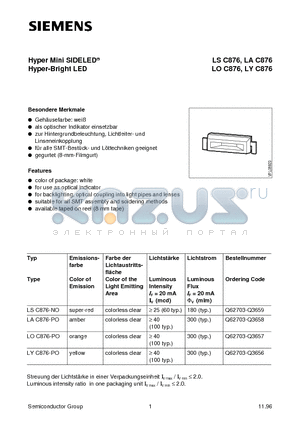 LSC876 datasheet - Hyper Mini SIDELED Hyper-Bright LED