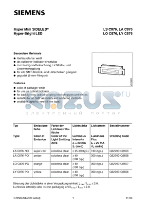 LSC876-NO datasheet - Hyper Mini SIDELED Hyper-Bright LED