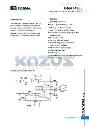 GMA7496L datasheet - 2W2W AMPLIFIER W/ DC VOLUME CONTROL