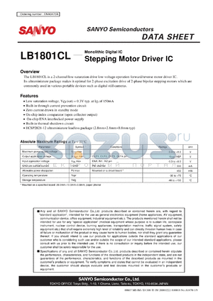 LB1801CL datasheet - Monolithic Digital IC Stepping Motor Driver IC